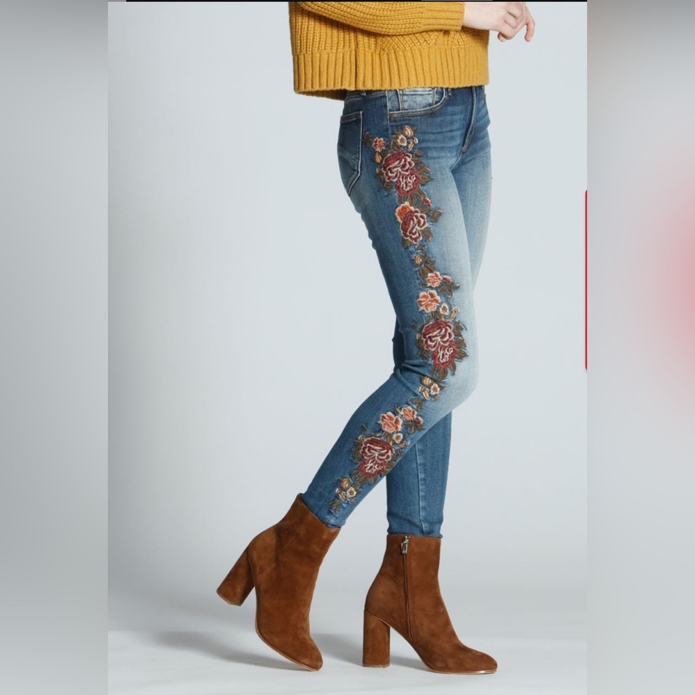 NEW Driftwood Embroidered Jackie Skinny Jean Tobacco & Wine Was Blue Jeans 28 - Picture 3 of 17